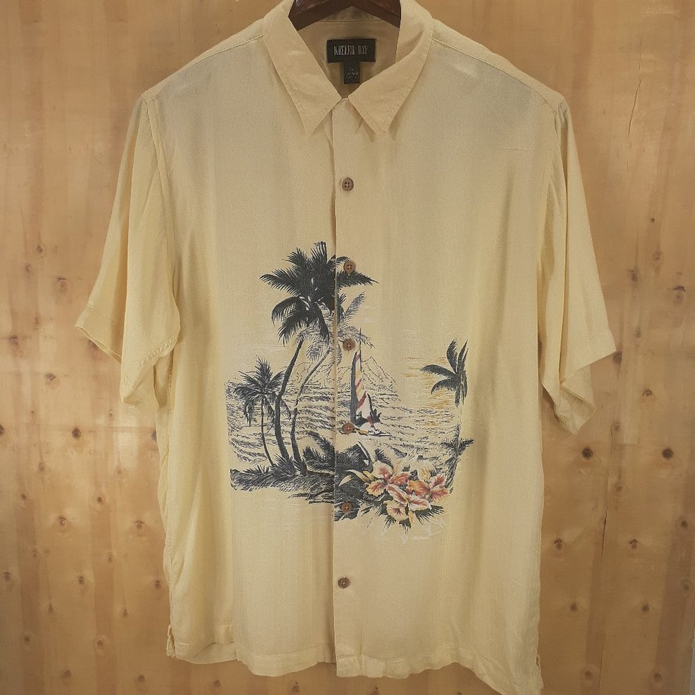 Vintage Keeler Bay Men's 100% Rayon Short Sleeve Graphic Hawaiian Shirt XL